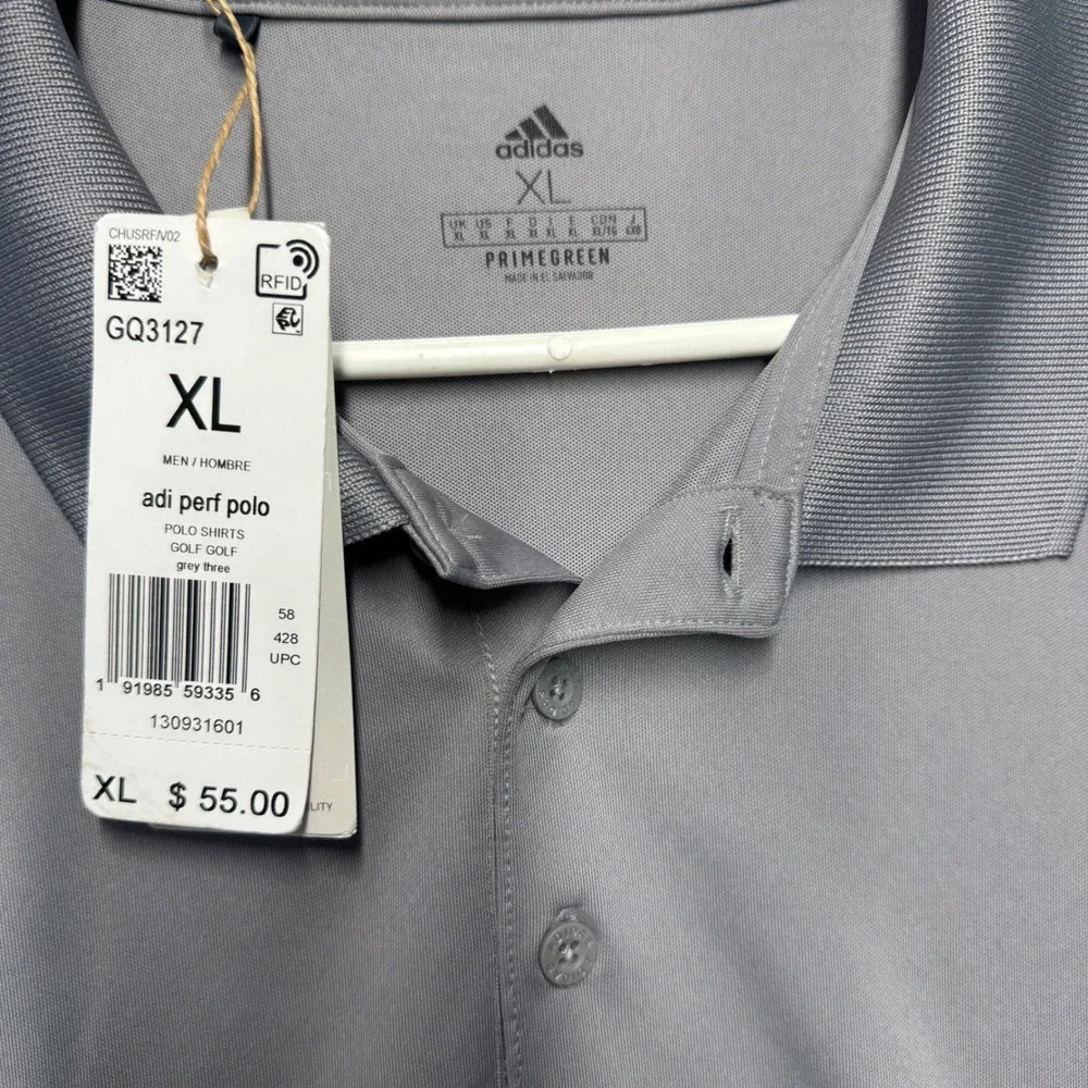 Adidas Mens Adi‎ Perf Golf Polo Shirt Grey Three Primegreen GQ3127 XL New (1613)